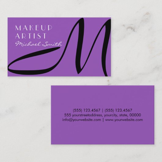 Makeup Artist Stilvolle Monogram Modern Lilac Visitenkarte (Vorne/Hinten)