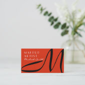 Makeup Artist Stilvolle Monogram Modern Red Orange Visitenkarte (Stehend Vorderseite)