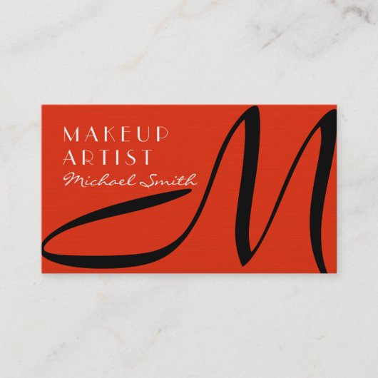 Makeup Artist Stilvolle Monogram Modern Red Orange Visitenkarte (Vorderseite)