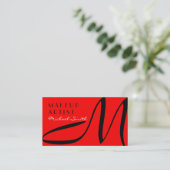 Makeup Artist Stilvolle Monogram Modern Red Visitenkarte (Stehend Vorderseite)
