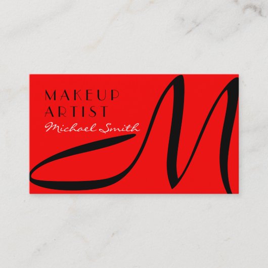 Makeup Artist Stilvolle Monogram Modern Red Visitenkarte (Vorderseite)