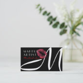 Makeup Artist Stilvolle Rote Lips Monogram Visitenkarte (Stehend Vorderseite)