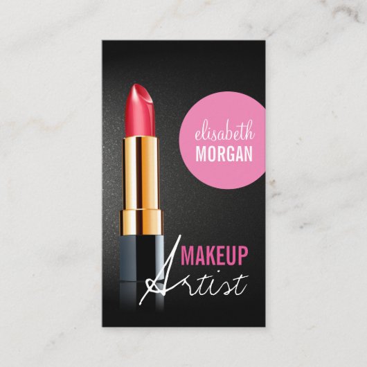 Makeup Artist - Stilvolle rote Lipstick Pink Beaut Visitenkarte (Vorderseite)
