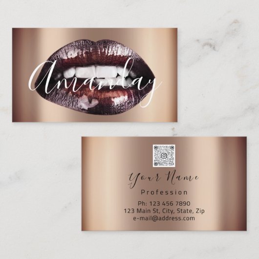 Makeup Artist Studio Brown Lips Logo QR Code Logo Visitenkarte (Vorne/Hinten)