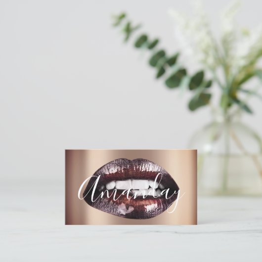 Makeup Artist Studio Brown Lips Logo QR Code Logo Visitenkarte (Stehend Vorderseite)