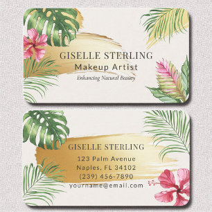 Makeup Artist Tropical Gold Pinsel Wasserfarbe Visitenkarte