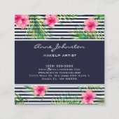 Makeup Artist Tropical Pink Blume Fern Navy Lines Quadratische Visitenkarte (Rückseite)