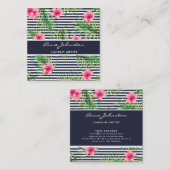 Makeup Artist Tropical Pink Blume Fern Navy Lines Quadratische Visitenkarte (Vorne/Hinten)
