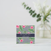 Makeup Artist Tropical Pink Blume Fern Navy Lines Quadratische Visitenkarte (Stehend Vorderseite)