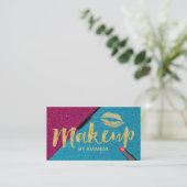 Makeup Artist Turquoise & Lila Gold Script Visitenkarte (Stehend Vorderseite)