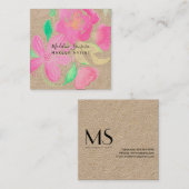 Makeup Artist Watercolor Botanisches Pink Floral Quadratische Visitenkarte (Vorne/Hinten)