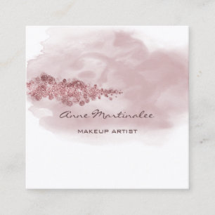 Makeup Artist Watercolor Pink Glitzer Abstrakt Quadratische Visitenkarte