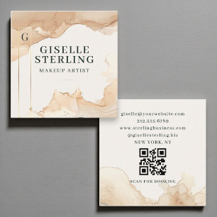 Makeup Artist Watercolor QR Code Beige Gold Foil Quadratische Visitenkarte