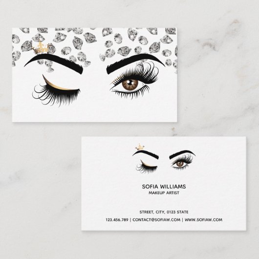 Makeup artist Wink Eye Beauty Salon Diamonds Visitenkarte (Vorne/Hinten)
