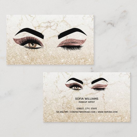 Makeup artist Wink Eye Lashes Rose Gold Marmor Visitenkarte (Vorne/Hinten)