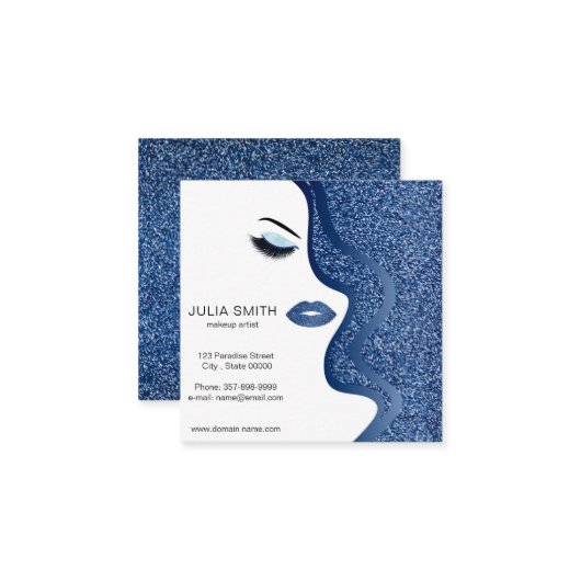 Makeup artistische Visitenkarte mit Glitzer-Effekt (Vorderseite/Rückseite Beispiel)