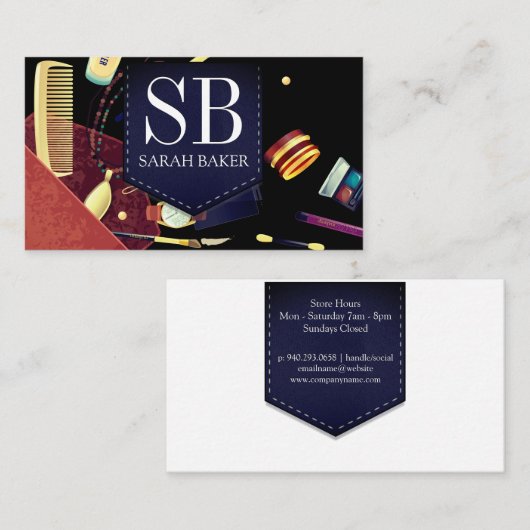 Makeup Bag | Monogramm Visitenkarte (Vorne/Hinten)