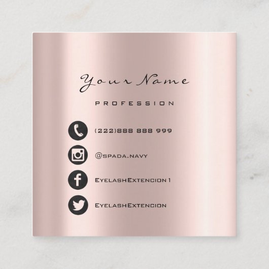 Makeup Beauty Blogger You-tuber Fashion Logo Socia Quadratische Visitenkarte (Rückseite)