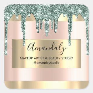 Makeup Beauty Glitzer Gold Gerahmte Boutique Blush Quadratischer Aufkleber