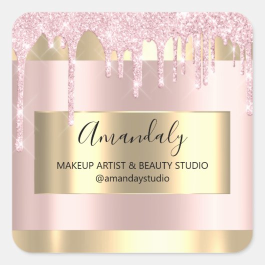 Makeup Beauty Glitzer Gold Gerahmte Boutique Quadratischer Aufkleber (Vorderseite)