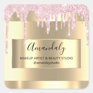 Makeup Beauty Glitzer Gold Gerahmte Boutique Rosa Quadratischer Aufkleber