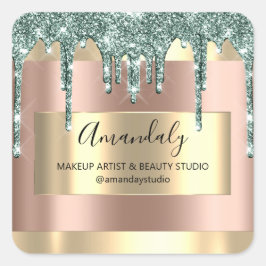 Makeup Beauty Glitzer Gold Gerahmte Boutique Rose Quadratischer Aufkleber