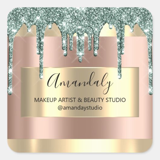 Makeup Beauty Glitzer Gold Gerahmte Boutique Rose Quadratischer Aufkleber (Vorderseite)