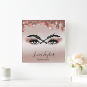 Makeup Beauty Lashes Rose Gold Drips Glitter Quadratische Wanduhr (Zuhause)