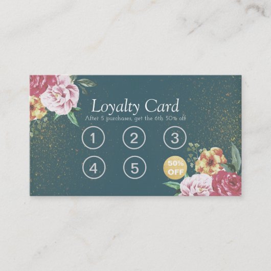 Makeup Beauty Loyalty Card Blumengrün Glitzer Treuekarte (Vorderseite)