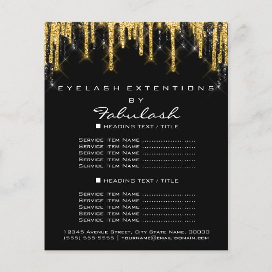 Makeup Beauty Price List Gold Black Tropfens Glitz Flyer (Vorne)