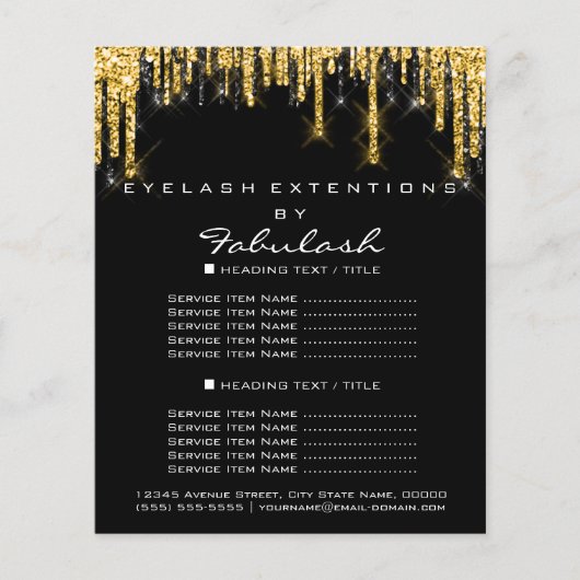 Makeup Beauty Price List Gold Black Tropfens Haarw Flyer (Vorne)
