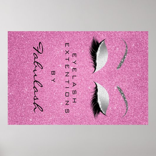 Makeup Beauty Salon Eyebrow Name Silver Pink Poster (Vorne)