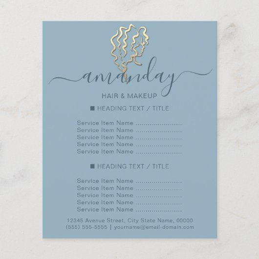 Makeup Beauty Salon Friseur Logo Gold Blau Flyer (Vorne)