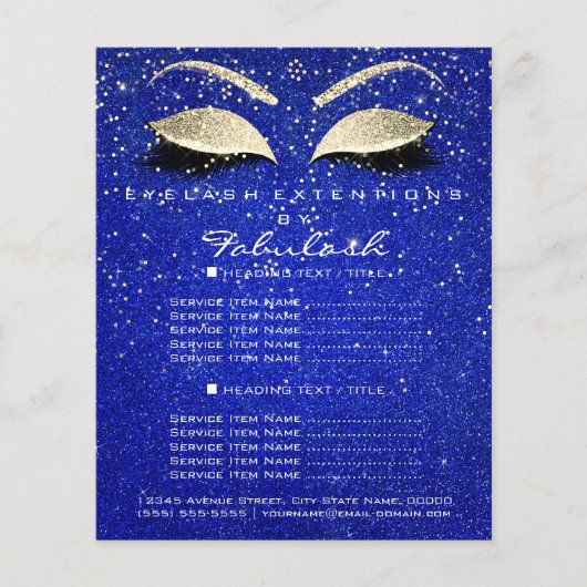 Makeup Beauty Salon Glitzer Flyer Gold Cobalt Blue (Vorne)