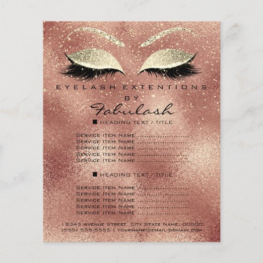 Makeup Beauty Salon Glitzer Flyer Rose Gold Skinny (Vorne)