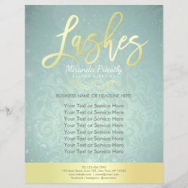 Makeup Beauty Salon Gold & Turquoise Damask Floral Flyer