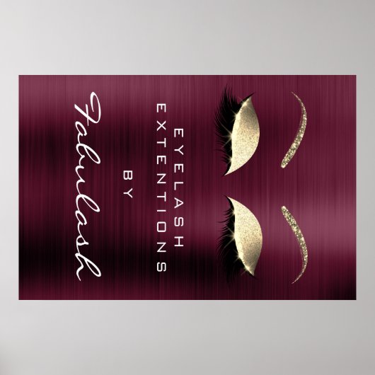 Makeup Beauty Salon Name Gold Burgundy Eyebrows Poster (Vorne)