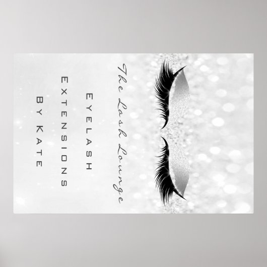 Makeup Beauty Salon Name Gray Silver Spark Lashes Poster (Vorne)