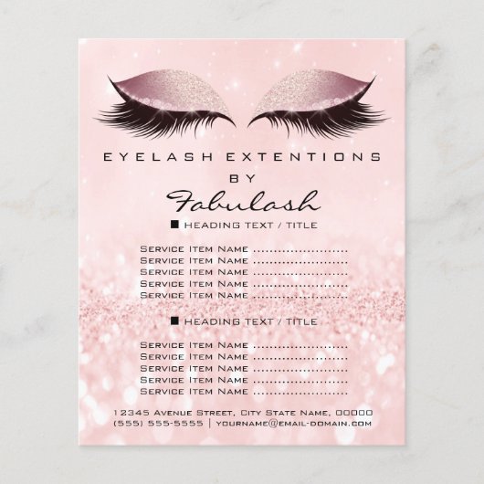 Makeup Beauty Salon Pink Glitzer Flyer Pulver Lash (Vorne)