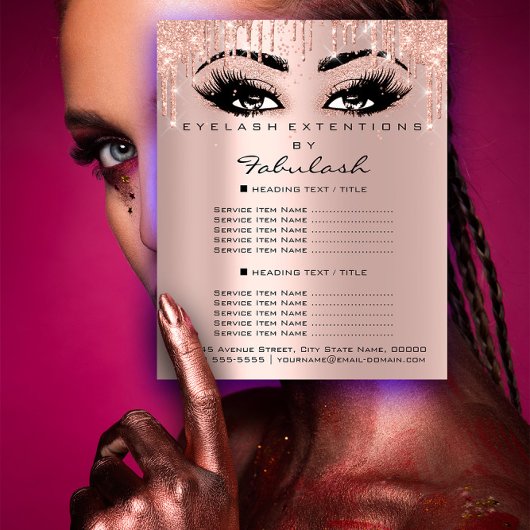 Makeup Beauty Salon Rosa Glitzer Preise Eyelashes Flyer