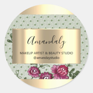 Makeup Beauty Shop Frame Gold Gefallen Rose Lace Runder Aufkleber