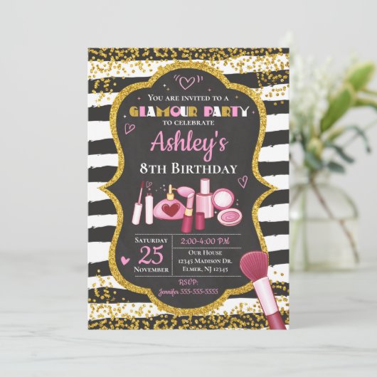 Makeup Birthday Einladung / Glamour Party (Stehend Vorderseite)