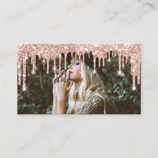 Makeup Blogger MUA Lashes Glitzer Tropfen Rose Fot Visitenkarte (Vorderseite)