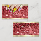 Makeup Blue Glitzer Burgundy Glam Nails Floral Visitenkarte (Vorne/Hinten)