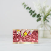 Makeup Blue Glitzer Burgundy Glam Nails Floral Visitenkarte (Stehend Vorderseite)