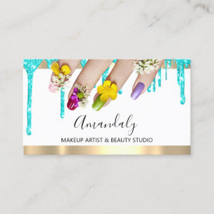 Makeup Blue Glitzer Tropfen Nails Floral Studio Visitenkarte
