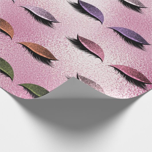 Makeup Blush Eyes Glass Pink Rose Glitzer Lashes Geschenkpapier (Ecke)