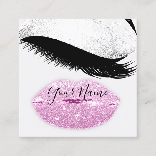 Makeup Boutique Pink Kiss Lips Lash QR Code Grau Quadratische Visitenkarte (Vorderseite)