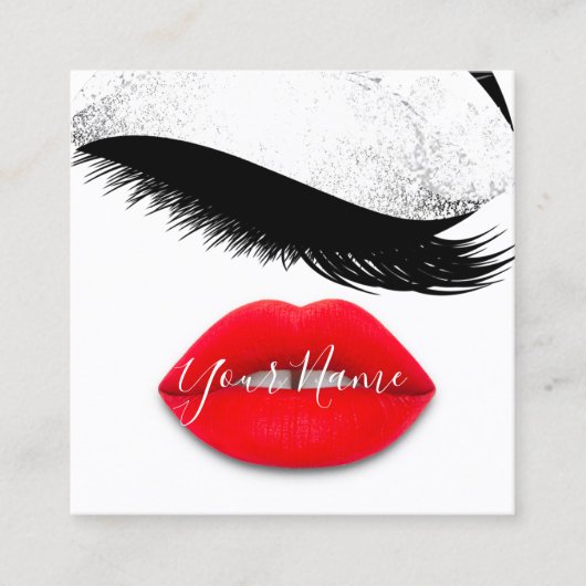 Makeup Boutique White Kiss Red Lips QR Code Quadratische Visitenkarte (Vorderseite)