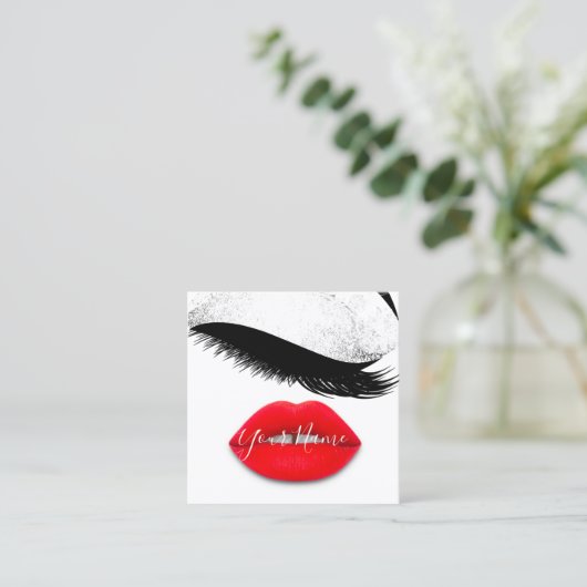 Makeup Boutique White Kiss Red Lips QR Code Quadratische Visitenkarte (Stehend Vorderseite)